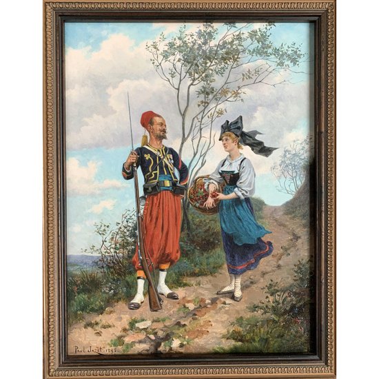 Paul JAZET (1848-1918) - Zouave et alsacienne - Huile