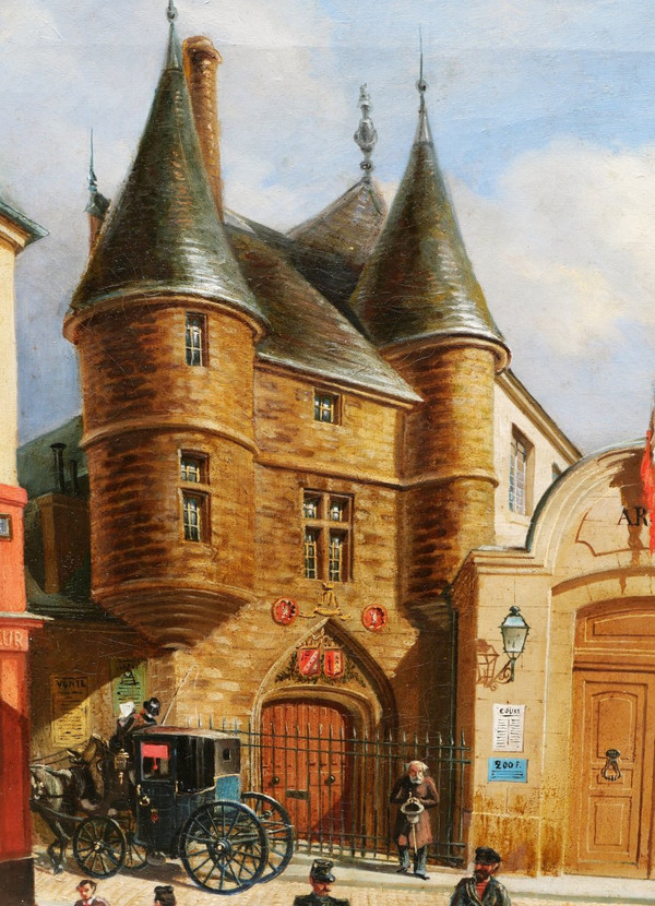 E. GIRSELS, Veduta animata di rue des Archives