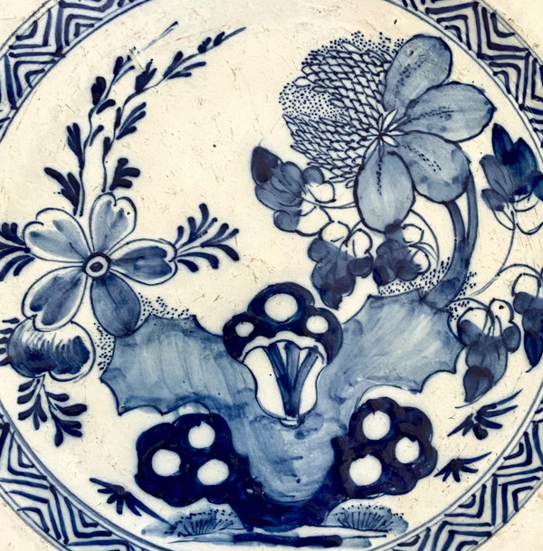 Delft, XVIIIth Century, Earthenware Dish Decorated With A Flowery Rock.