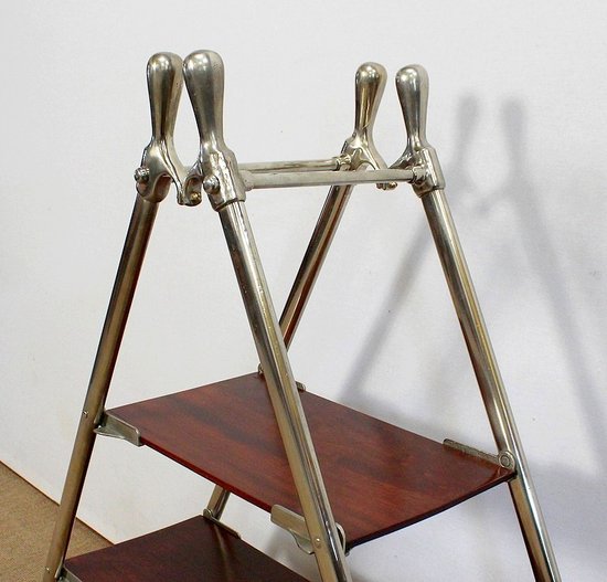 Rara mensola per barche in mogano massiccio e metallo cromato - 1920