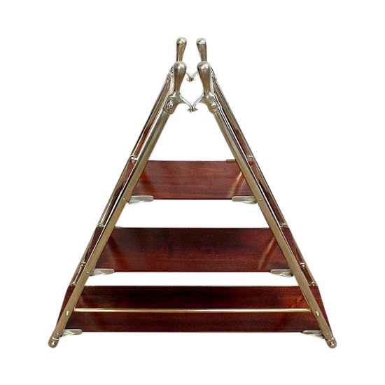 Rare Solid Mahogany and Chromed Metal Boat Shelf - 1920