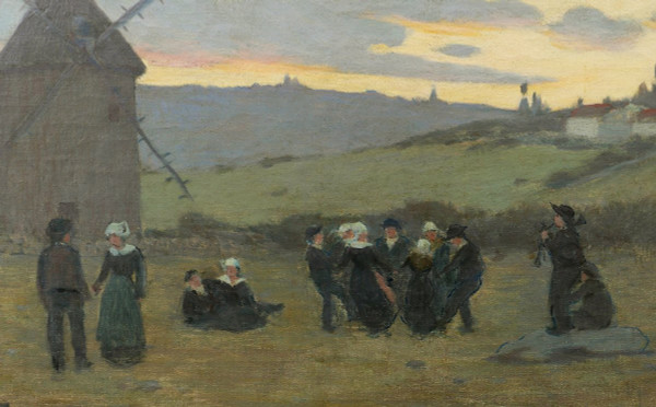 Scuola FRANCESE della seconda metà del XIX secolo, danza bretone al tramonto