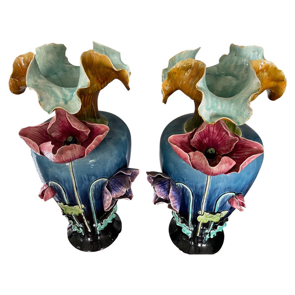 Pair of large slip vases