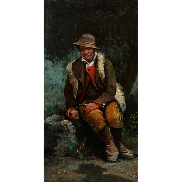 Giuseppe SIGNORINI zugeschrieben, italienischer Bauer oder Hirte, der im Wald sitzt