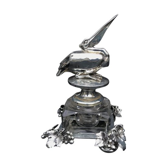 Big Inkwell In Pelican Silver Bronze And Crystal XIX