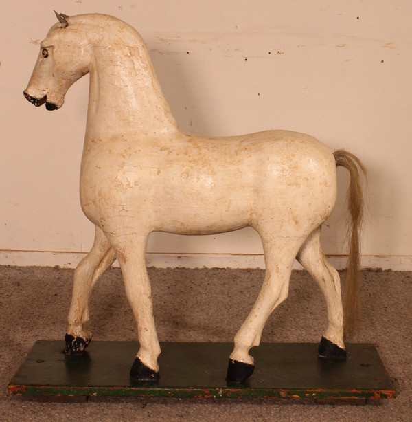 Cheval En Bois Polychrome Du 19° Siècle