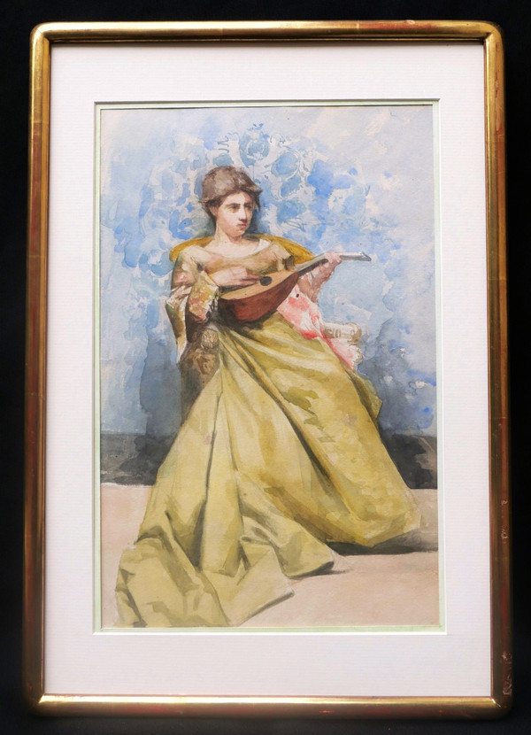 Armel de BLOQUEL de CROIX, Baron de WISMES, Junge Frau mit Mandoline