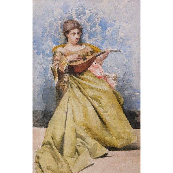 Armel de BLOQUEL de CROIX, Baron de WISMES, Junge Frau mit Mandoline