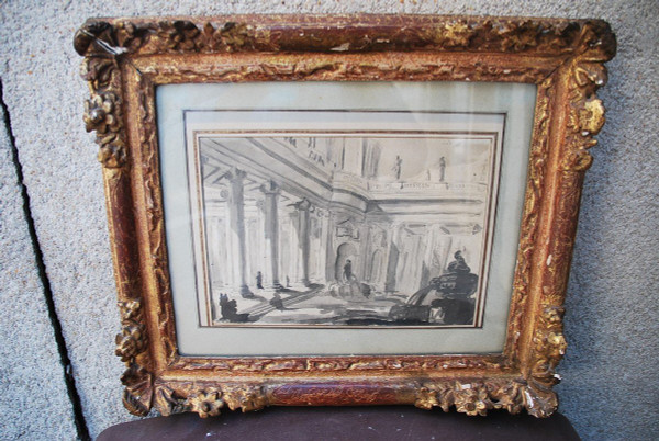 Architectural Drawing Of Palace And Fountain 18th Century Italy Follower Of Piranesi