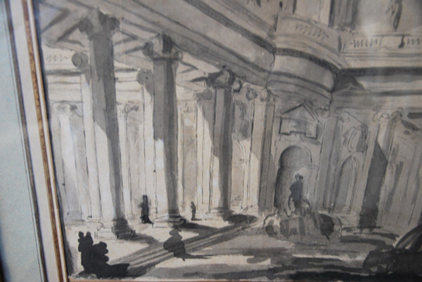 Architectural Drawing Of Palace And Fountain 18th Century Italy Follower Of Piranesi