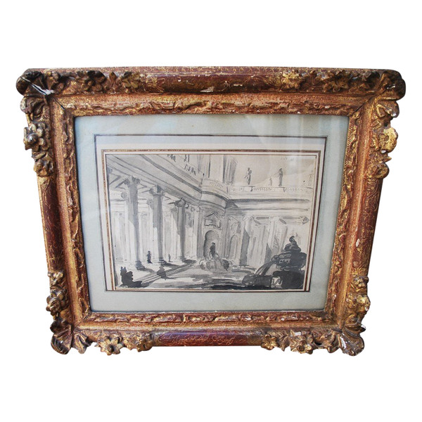 Architectural Drawing Of Palace And Fountain 18th Century Italy Follower Of Piranesi