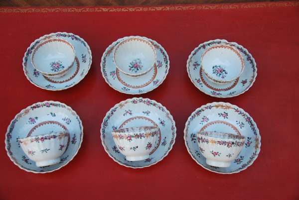 Elegant Suite Of Six Sorbets In Qialong Porcelain, Compagnie Des Indes