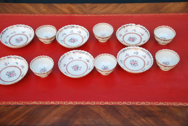 Elegant Suite Of Six Sorbets In Qialong Porcelain, Compagnie Des Indes