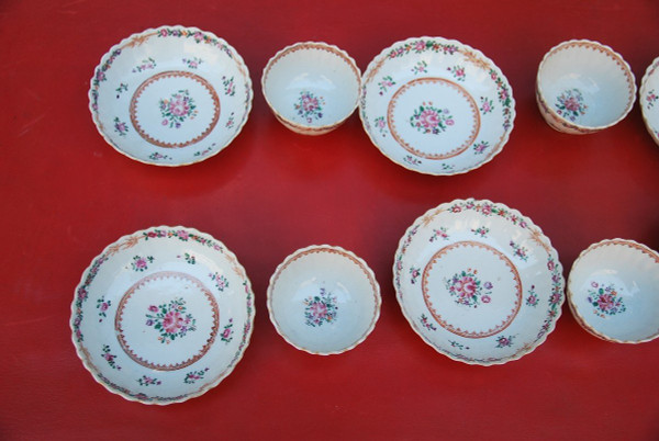 Elegant Suite Of Six Sorbets In Qialong Porcelain, Compagnie Des Indes