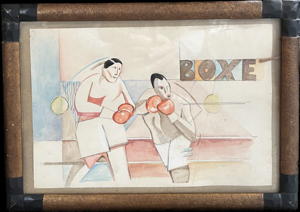 French School Of The 20th Century - Boxing Fight, 1929 - Pair Of Cubizing Watercolors