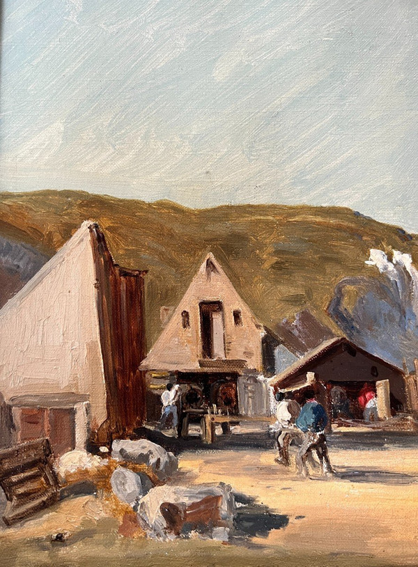 Ecole Française impressionniste  - Village De Pêcheurs, Normandie, Circa 1880. Monogrammé Ag