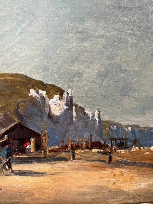 Ecole Française impressionniste  - Village De Pêcheurs, Normandie, Circa 1880. Monogrammé Ag
