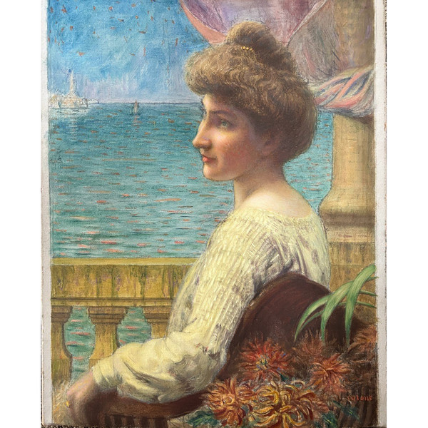 Lucien Joseph Coront Ducluzeau, known as Joseph Coront (1859-1934) Symbolist portrait, Circa 1900