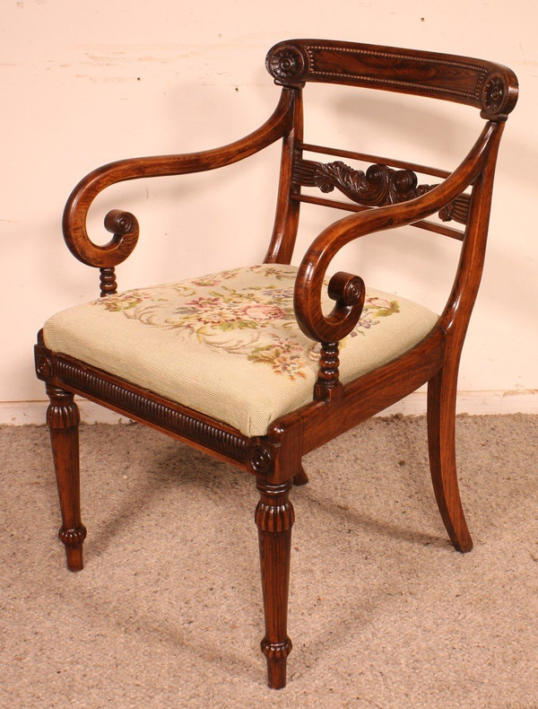 Poltrona da ufficio in palissandro Periodo Regency 1810 circa
