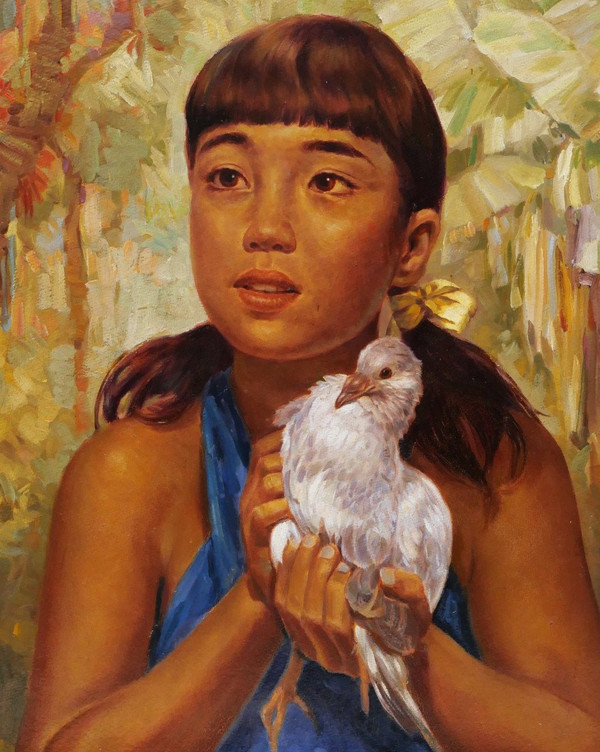 Ralph Burke TYREE, Jeune fille de Guam dans la jungle, tenant un oiseau