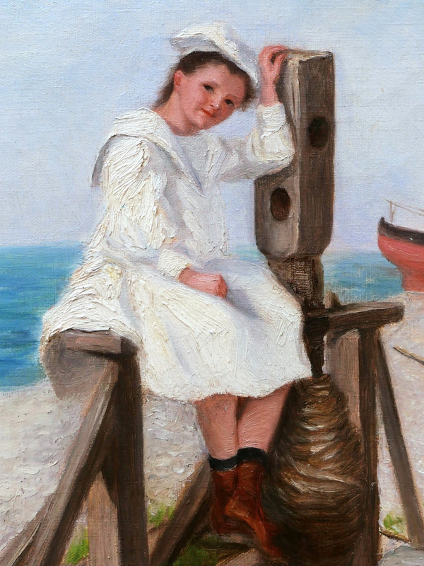 C. HENRIOL, Girl on a capstan at Étretat