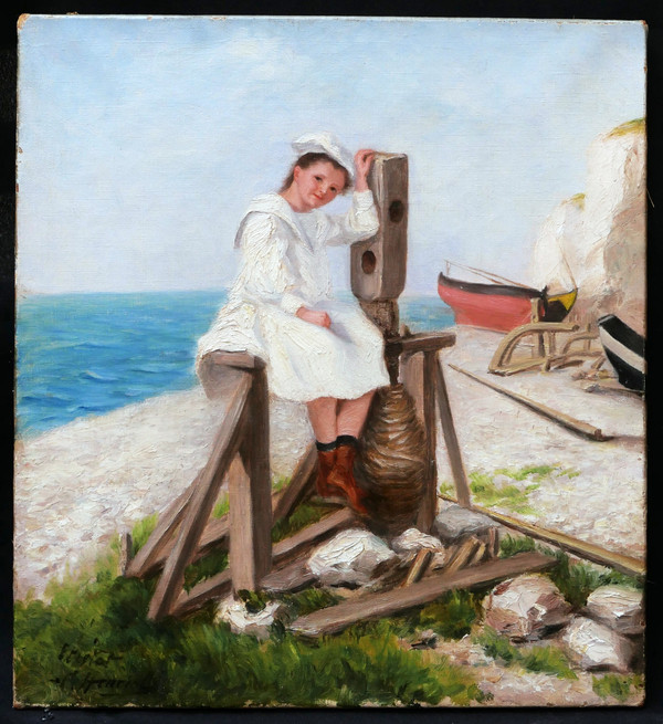 C. HENRIOL, Girl on a capstan at Étretat