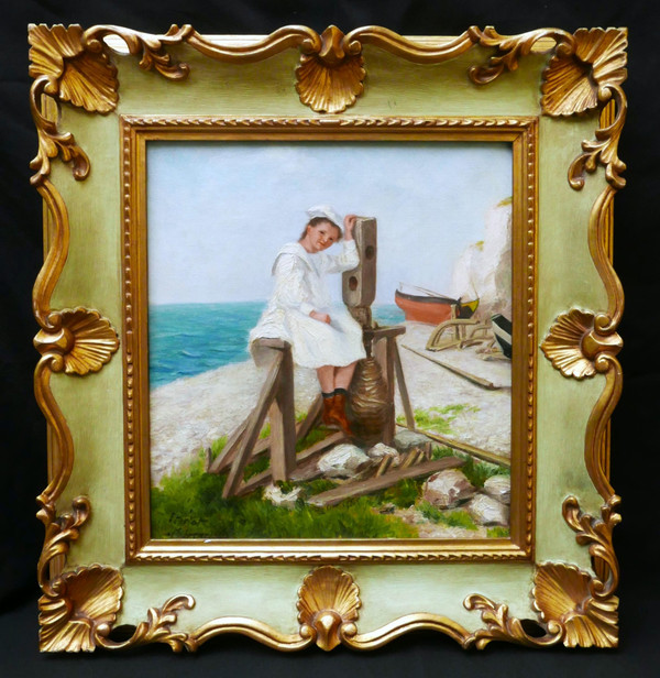 C. HENRIOL, Girl on a capstan at Étretat