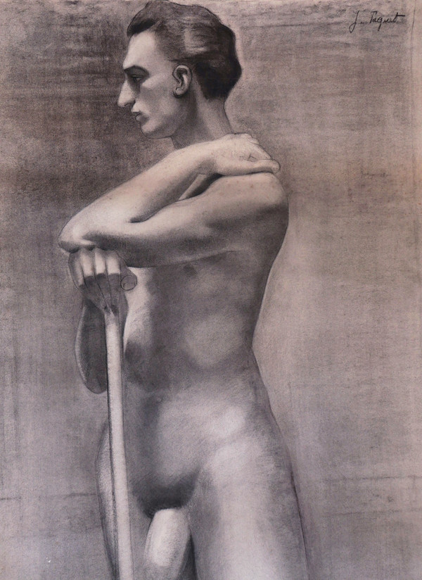 Jeanne PAQUET, Homme nu appuyé sur un bâton (grand format)