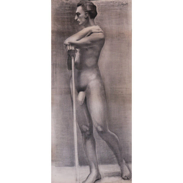Jeanne PAQUET, Homme nu appuyé sur un bâton (grand format)