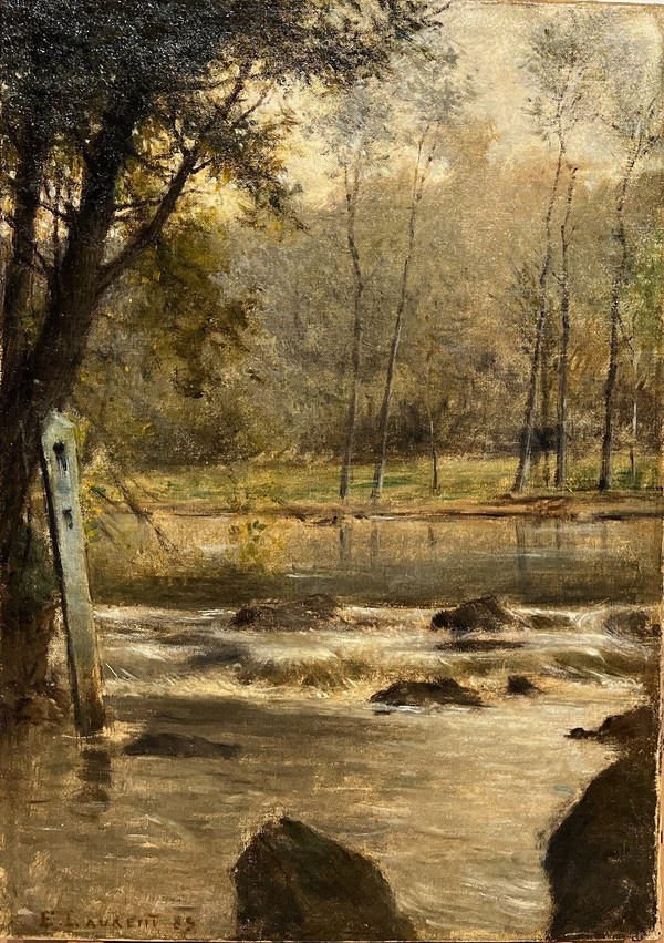 Ernest Joseph Laurent (1859-1929) - Impressionist Landscape At The River And At The Pole, 1885