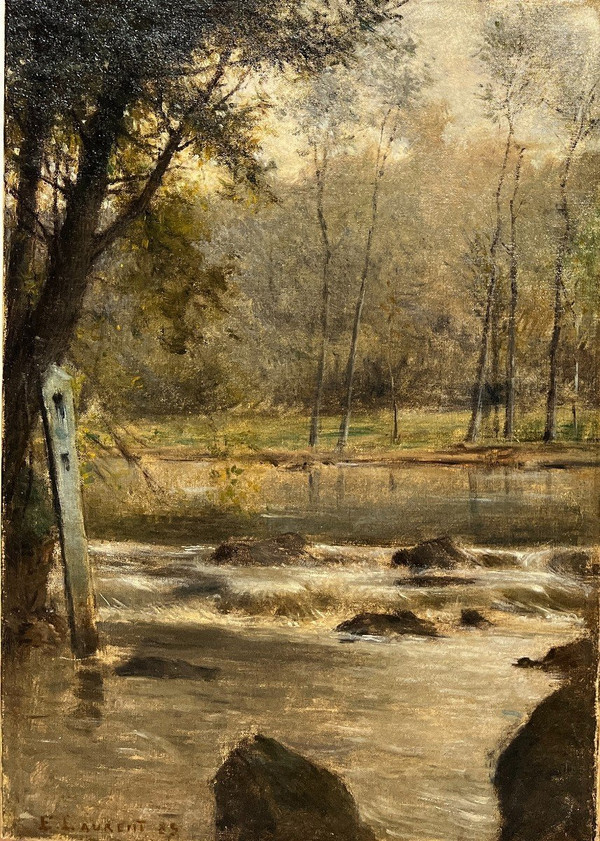Ernest Joseph Laurent (1859-1929) - Impressionist Landscape At The River And At The Pole, 1885