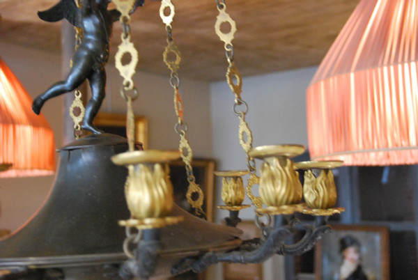 Kronleuchter aus dem 19. Jahrhundert, Restaurierungsstil, vergoldete und patinierte Bronze