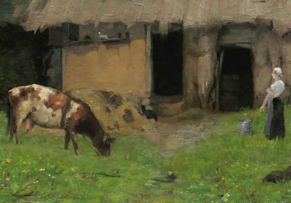 Élie NONCLERCQ, Laitière et vache devant une chaumière
