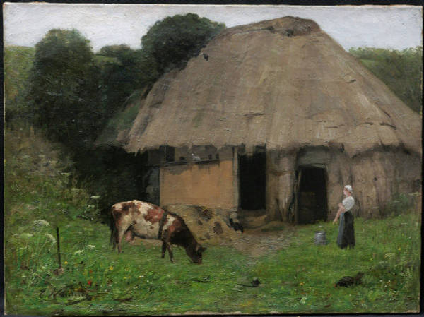 Élie NONCLERCQ, Laitière et vache devant une chaumière