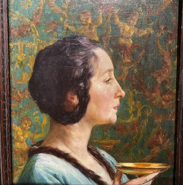 Eugène Deully (1860-1933) - Donna di profilo con calice, 1890 circa