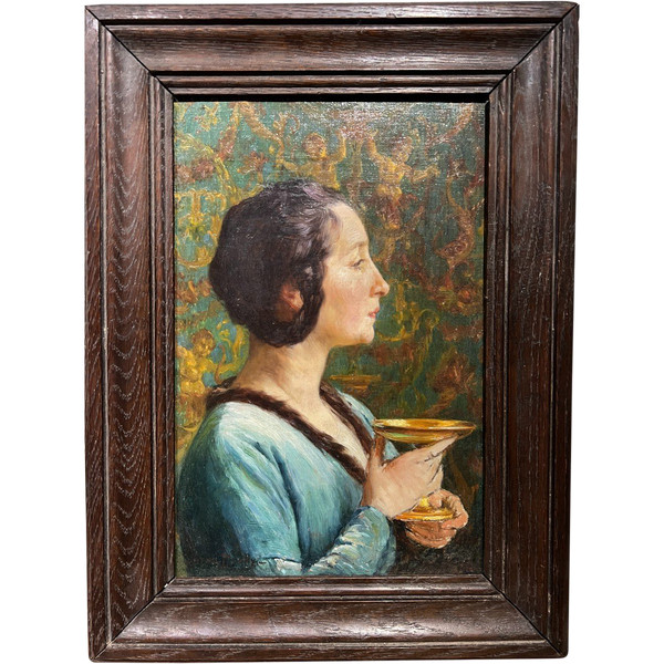 Eugène Deully (1860-1933) - Donna di profilo con calice, 1890 circa