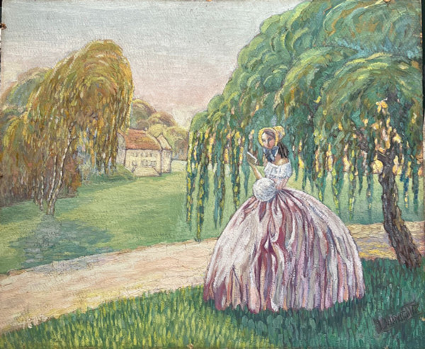 Ecole Française Art Déco - Elégante Au Jardin Et à La Lecture, Signé, Circa 1930