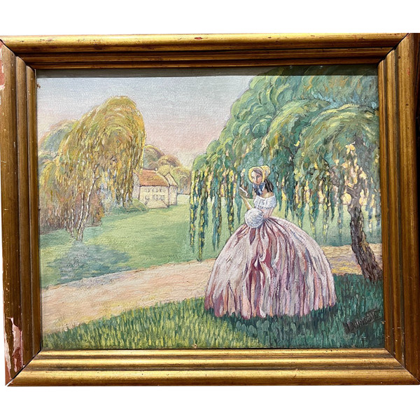Ecole Française Art Déco - Elégante Au Jardin Et à La Lecture, Signé, Circa 1930