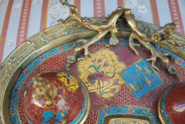Inkwell In Bronze And Cloisonne From The XIX In The Style Of Barbenienne