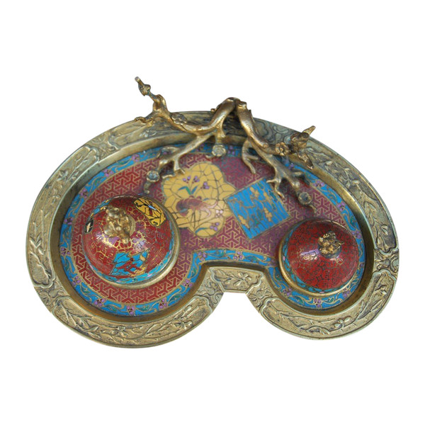 Inkwell In Bronze And Cloisonne From The XIX In The Style Of Barbenienne