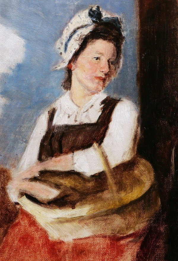 Scuola FRANCESE del XIX secolo, Donna con cesta