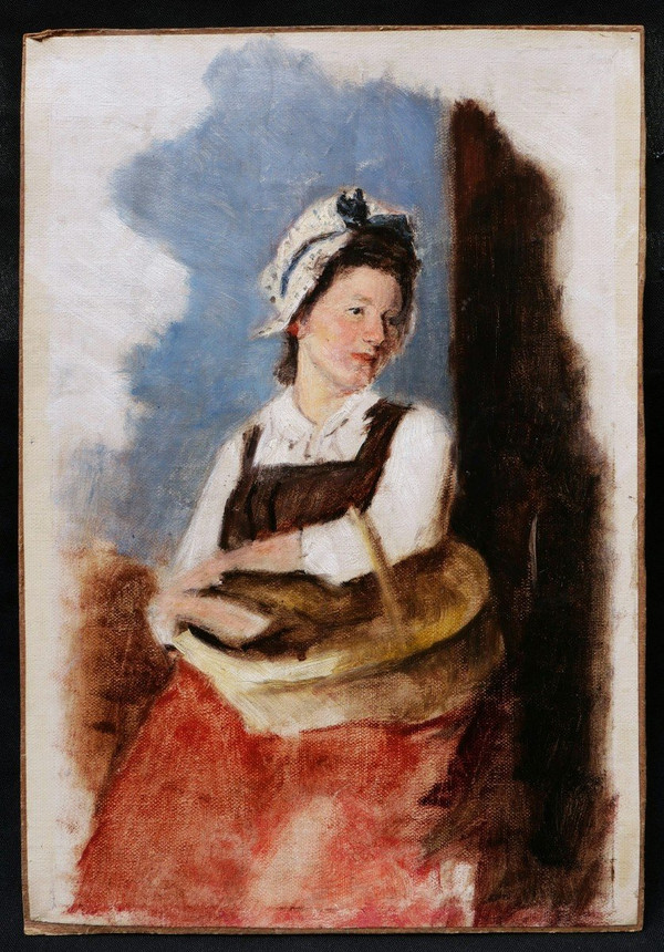 Scuola FRANCESE del XIX secolo, Donna con cesta