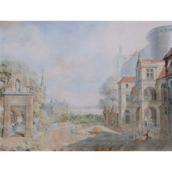 Attributed to Jean Lubin VAUZELLE, Characters in a Landscape of Imaginary Monuments