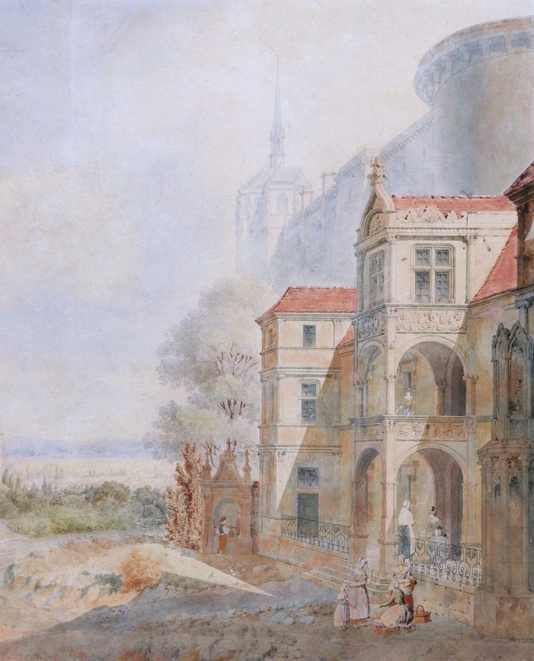 Attribuito a Jean Lubin VAUZELLE, Personaggi in un paesaggio di monumenti immaginari