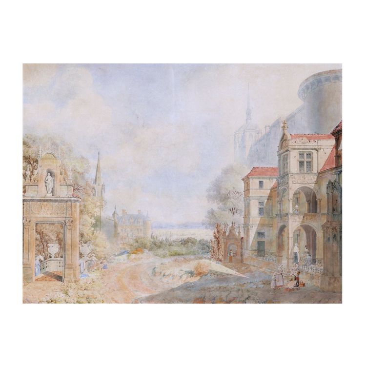 Attribuito a Jean Lubin VAUZELLE, Personaggi in un paesaggio di monumenti immaginari