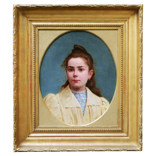 SCUOLA FRANCESE 1880 circa, Ritratto di una bambina bruna con occhi nocciola