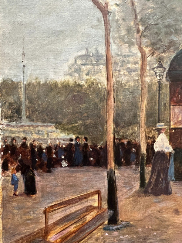 Louis Jouve (1829-1903) - Paris, Place Du Chatelet And Quays Of The Seine - Elegant And Children