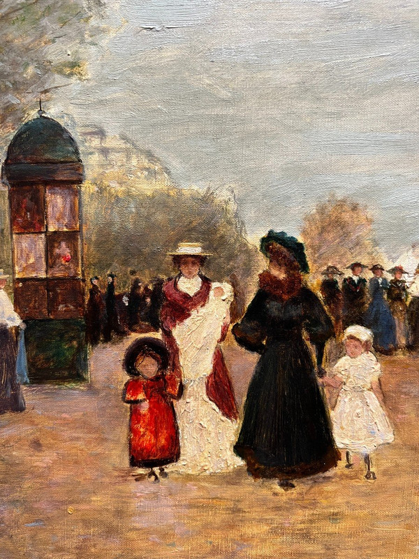 Louis Jouve (1829-1903) - Paris, Place Du Chatelet And Quays Of The Seine - Elegant And Children