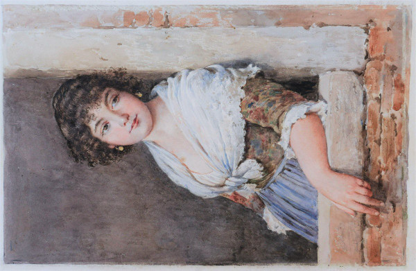 Attribué à Eugen Alfons VON BLAAS, Jeune Italienne à la fenêtre