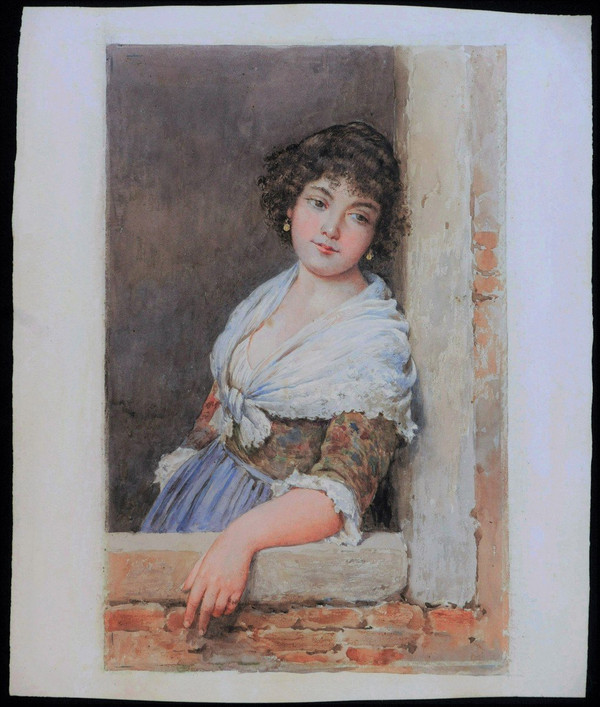 Attribué à Eugen Alfons VON BLAAS, Jeune Italienne à la fenêtre